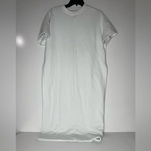 Athleta Sedona Sweatshirt Dress Size XS White High Slit Short Sleeve Extra Small